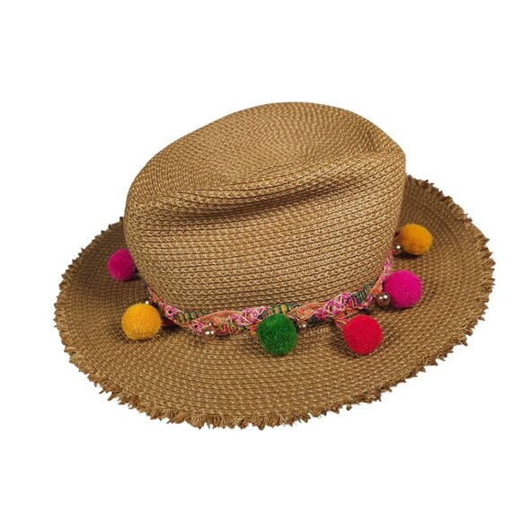 ERIC JAVITS  Squishee Corfu Straw Hat Pompom UPF 50+ One Size - Picture 5 of 10